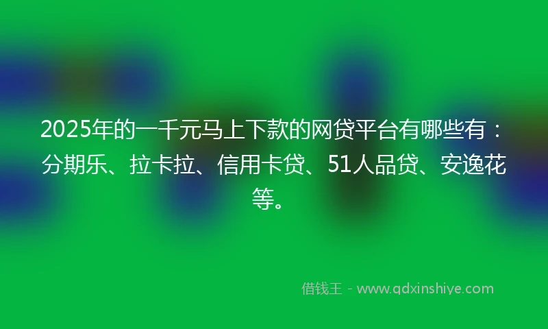 2025年的一千元马上下款的网贷平台有哪些有：分期乐、拉卡拉、信用卡贷、51人品贷、安逸花等。