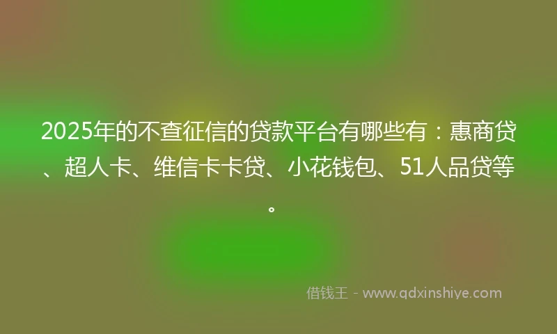 2025年的不查征信的贷款平台有哪些有:惠商贷、超人卡、维信卡卡贷、小花钱包、51人品贷等。