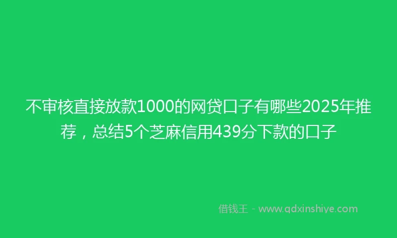 不审核直接放款1000的网贷口子有哪些2025年推荐，总结5个芝麻信用439分下款的口子