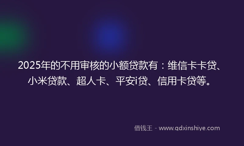 2025年的不用审核的小额贷款有：维信卡卡贷、小米贷款、超人卡、平安i贷、信用卡贷等。