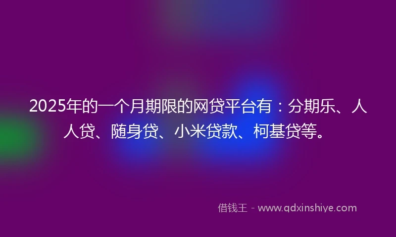 2025年的一个月期限的网贷平台有：分期乐、人人贷、随身贷、小米贷款、柯基贷等。