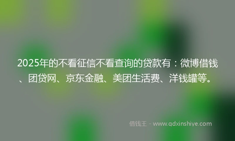 2025年的不看征信不看查询的贷款有：微博借钱、团贷网、京东金融、美团生活费、洋钱罐等。