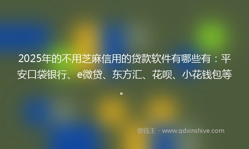 2025年的不用芝麻信用的贷款软件有哪些有：平安口袋银行、e微贷、东方汇、花呗、小花钱包等。