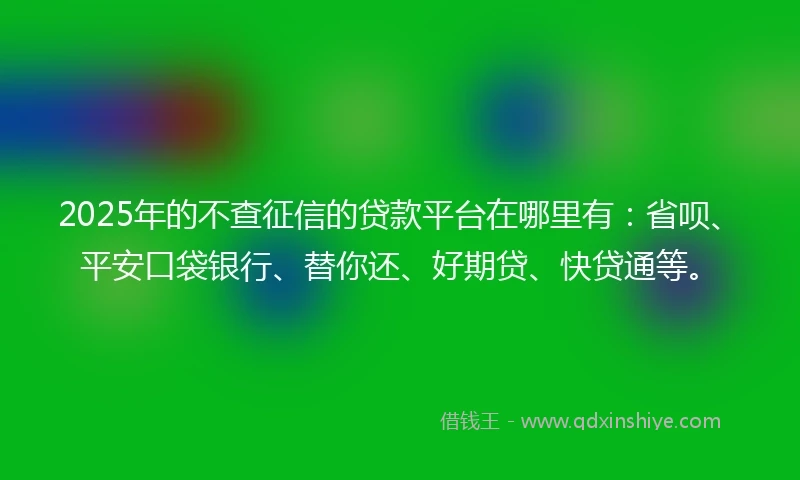 2025年的不查征信的贷款平台在哪里有：省呗、平安口袋银行、替你还、好期贷、快贷通等。