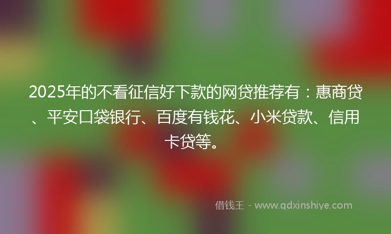 2025年的不看征信好下款的网贷推荐有：惠商贷、平安口袋银行、百度有钱花、小米贷款、信用卡贷等。
