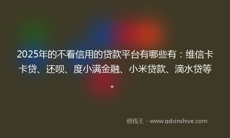 2025年的不看信用的贷款平台有哪些有：维信卡卡贷、还呗、度小满金融、小米贷款、滴水贷等。