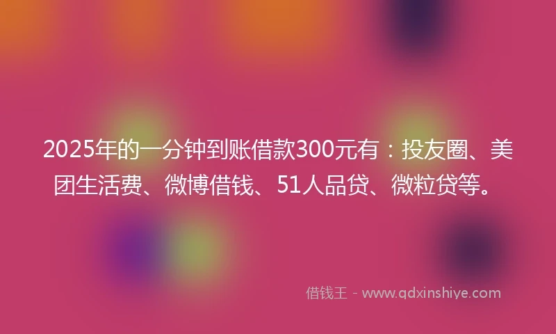 2025年的一分钟到账借款300元有：投友圈、美团生活费、微博借钱、51人品贷、微粒贷等。