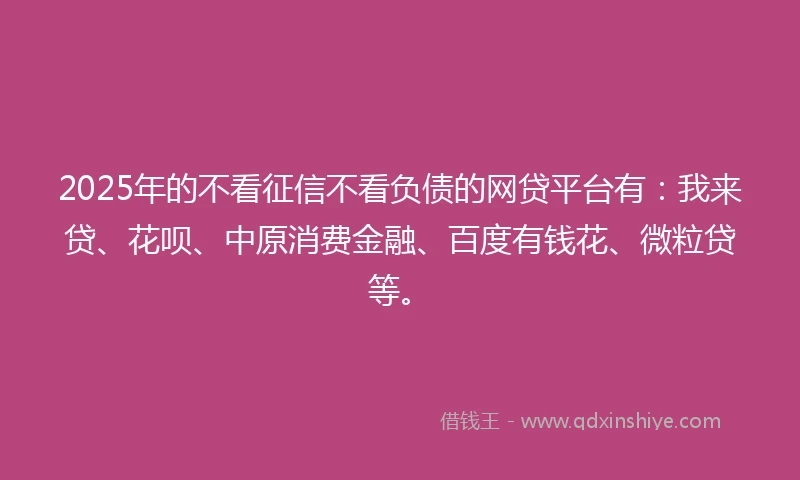 2025年的不看征信不看负债的网贷平台有：我来贷、花呗、中原消费金融、百度有钱花、微粒贷等。