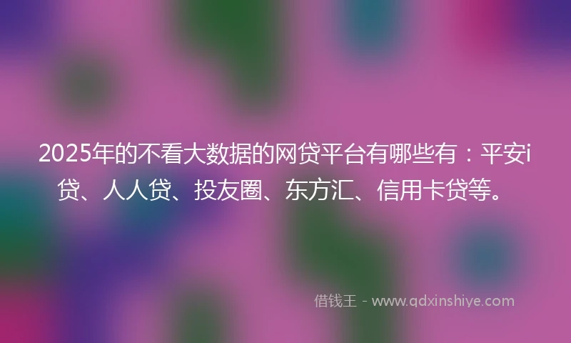 2025年的不看大数据的网贷平台有哪些有：平安i贷、人人贷、投友圈、东方汇、信用卡贷等。