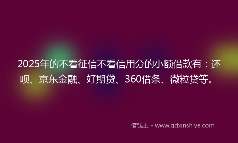 2025年的不看征信不看信用分的小额借款有：还呗、京东金融、好期贷、360借条、微粒贷等。