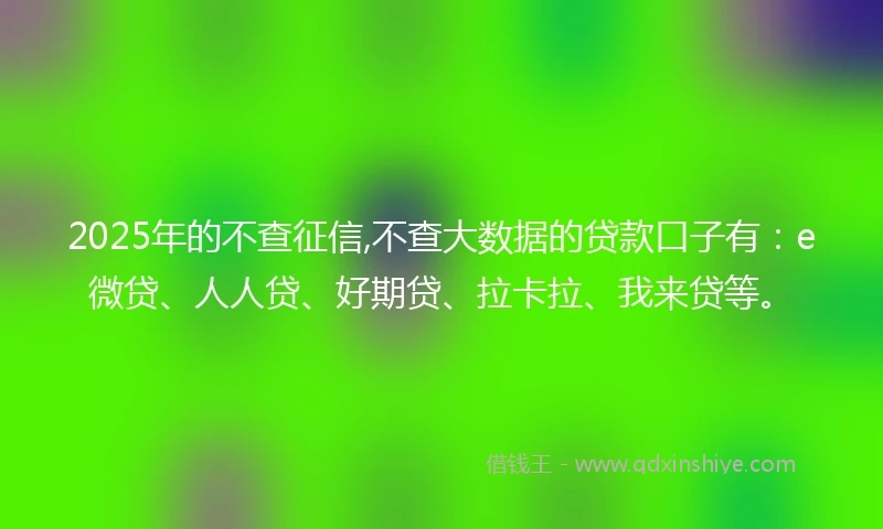 2025年的不查征信,不查大数据的贷款口子有:e微贷、人人贷、好期贷、拉卡拉、我来贷等。
