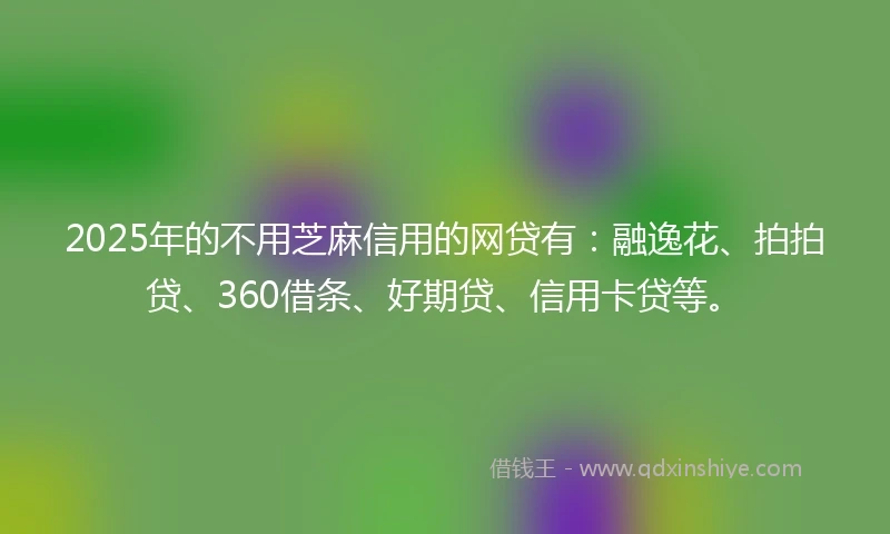 2025年的不用芝麻信用的网贷有：融逸花、拍拍贷、360借条、好期贷、信用卡贷等。