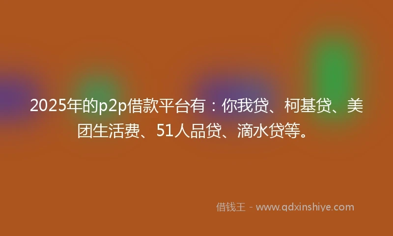2025年的p2p借款平台有：你我贷、柯基贷、美团生活费、51人品贷、滴水贷等。