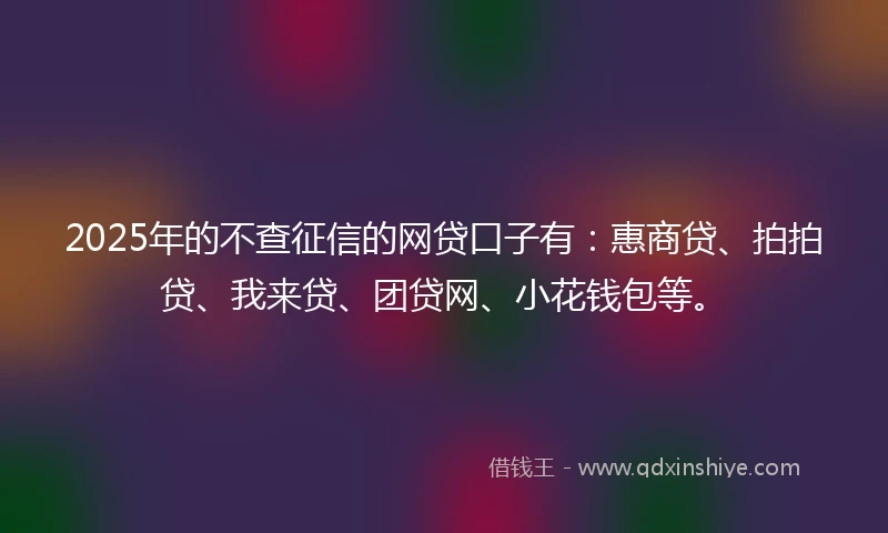 2025年的不查征信的网贷口子有：惠商贷、拍拍贷、我来贷、团贷网、小花钱包等。