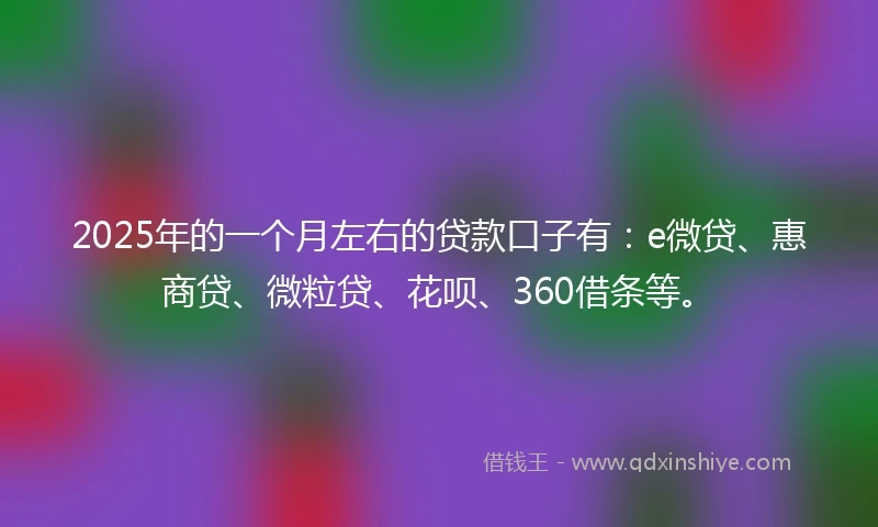 2025年的一个月左右的贷款口子有：e微贷、惠商贷、微粒贷、花呗、360借条等。