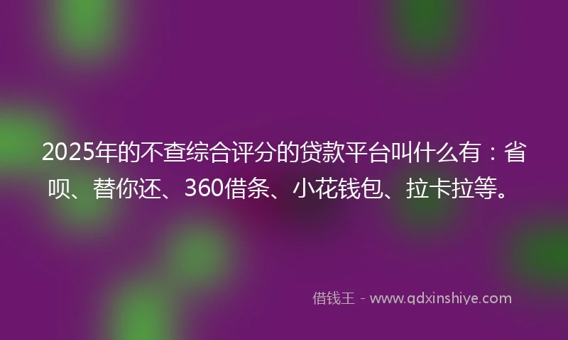2025年的不查综合评分的贷款平台叫什么有：省呗、替你还、360借条、小花钱包、拉卡拉等。