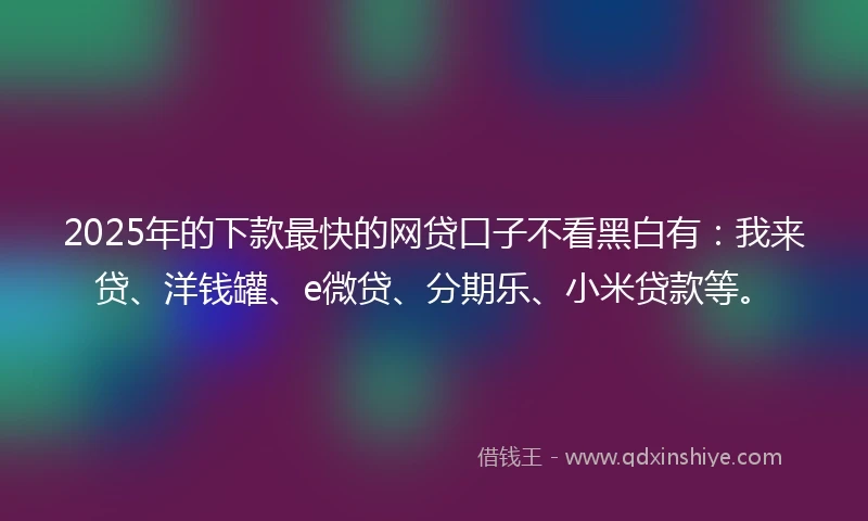 2025年的下款最快的网贷口子不看黑白有：我来贷、洋钱罐、e微贷、分期乐、小米贷款等。