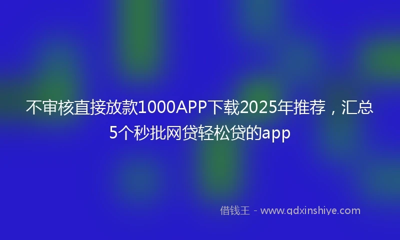 不审核直接放款1000APP下载2025年推荐，汇总5个秒批网贷轻松贷的app