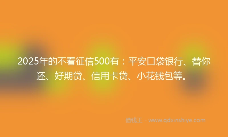 2025年的不看征信500有：平安口袋银行、替你还、好期贷、信用卡贷、小花钱包等。