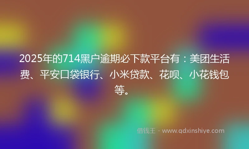 2025年的714黑户逾期必下款平台有：美团生活费、平安口袋银行、小米贷款、花呗、小花钱包等。