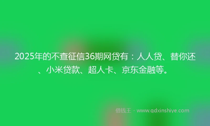 2025年的不查征信36期网贷有：人人贷、替你还、小米贷款、超人卡、京东金融等。