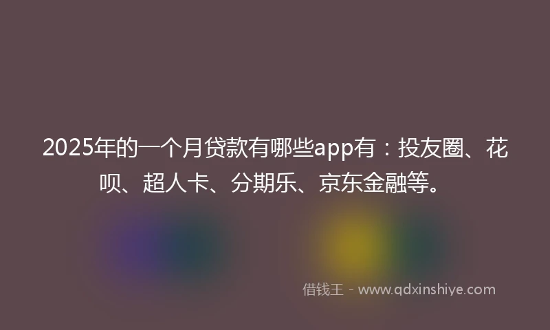 2025年的一个月贷款有哪些app有：投友圈、花呗、超人卡、分期乐、京东金融等。