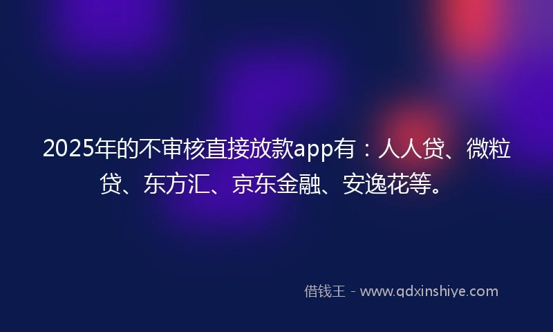2025年的不审核直接放款app有：人人贷、微粒贷、东方汇、京东金融、安逸花等。