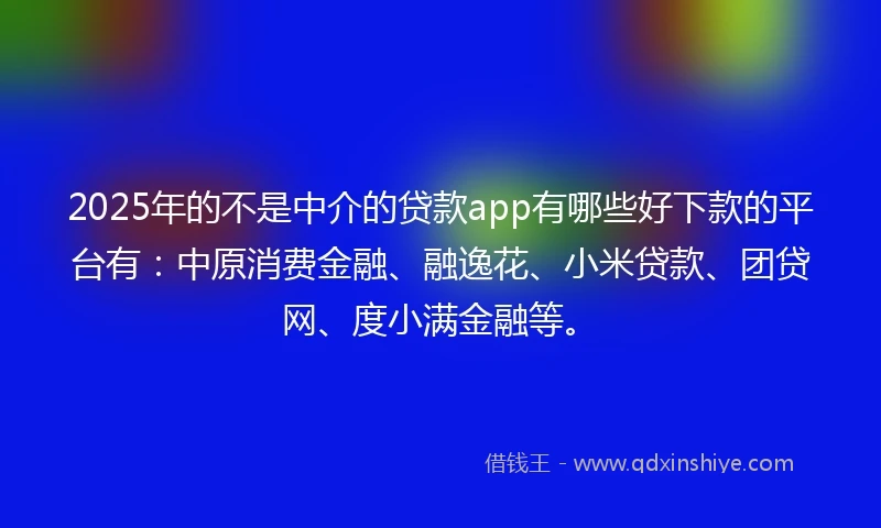 2025年的不是中介的贷款app有哪些好下款的平台有：中原消费金融、融逸花、小米贷款、团贷网、度小满金融等。