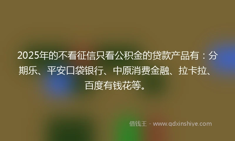 2025年的不看征信只看公积金的贷款产品有：分期乐、平安口袋银行、中原消费金融、拉卡拉、百度有钱花等。