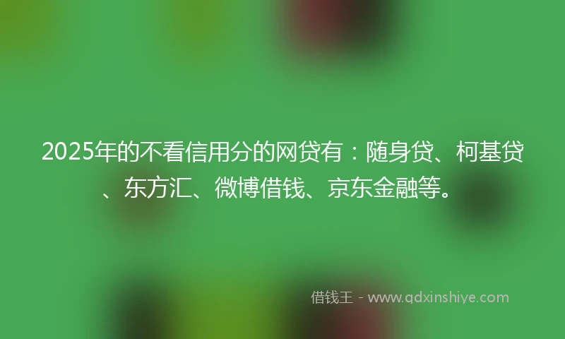 2025年的不看信用分的网贷有：随身贷、柯基贷、东方汇、微博借钱、京东金融等。