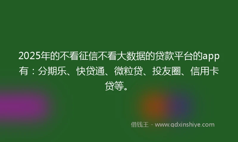 2025年的不看征信不看大数据的贷款平台的app有：分期乐、快贷通、微粒贷、投友圈、信用卡贷等。