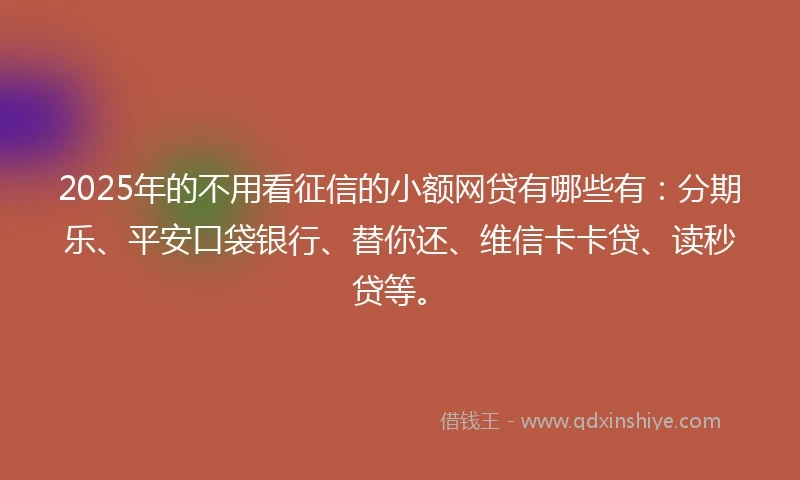 2025年的不用看征信的小额网贷有哪些有：分期乐、平安口袋银行、替你还、维信卡卡贷、读秒贷等。