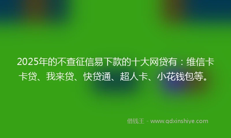 2025年的不查征信易下款的十大网贷有：维信卡卡贷、我来贷、快贷通、超人卡、小花钱包等。