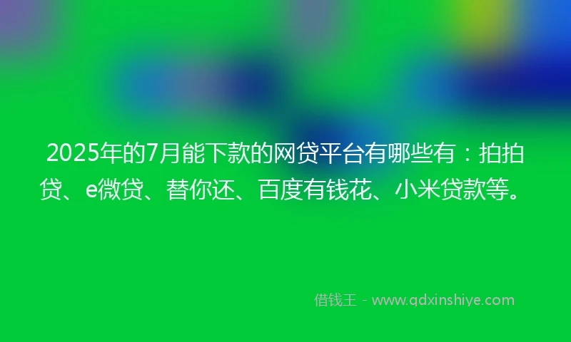 2025年的7月能下款的网贷平台有哪些有：拍拍贷、e微贷、替你还、百度有钱花、小米贷款等。