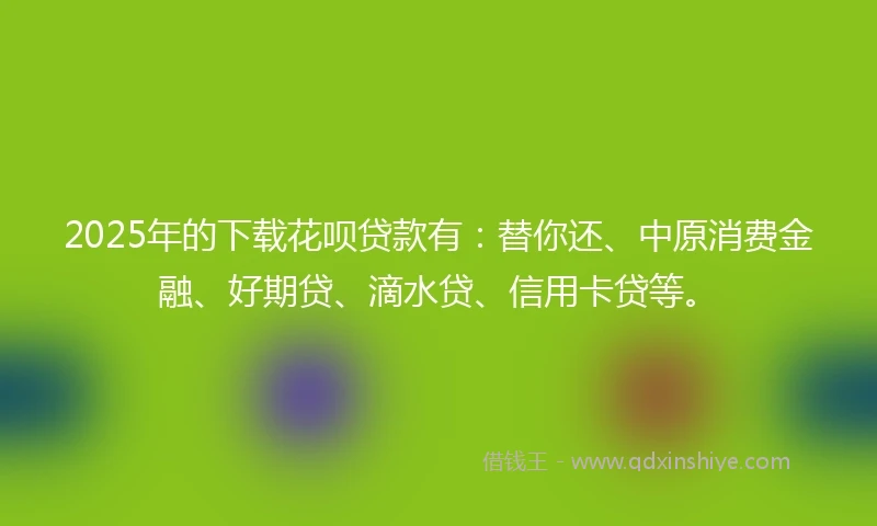 2025年的下载花呗贷款有：替你还、中原消费金融、好期贷、滴水贷、信用卡贷等。