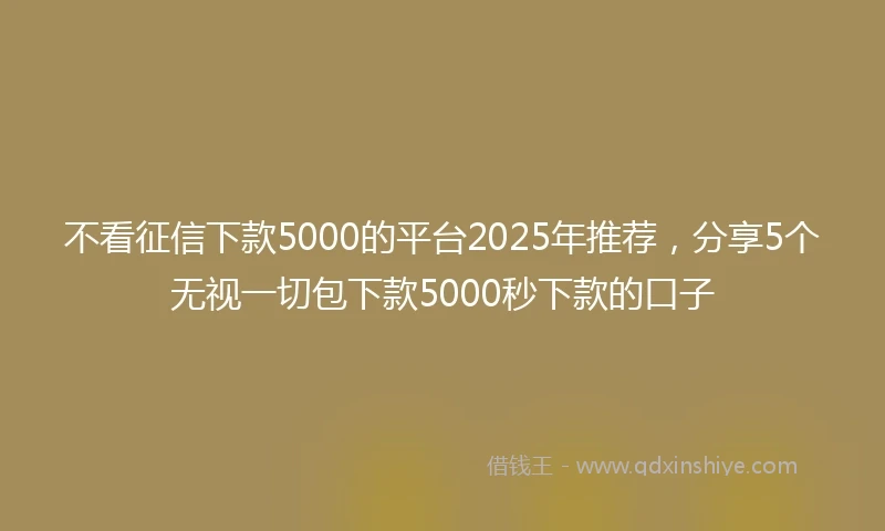 不看征信下款5000的平台2025年推荐，分享5个无视一切包下款5000秒下款的口子