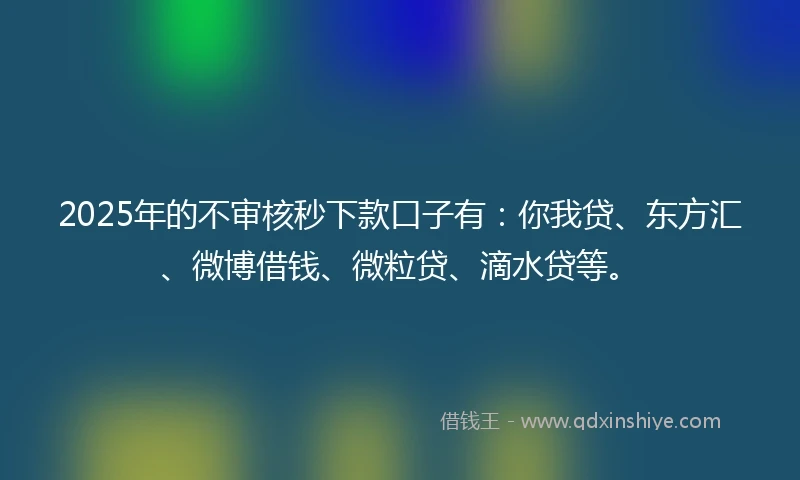 2025年的不审核秒下款口子有：你我贷、东方汇、微博借钱、微粒贷、滴水贷等。