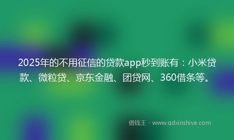 2025年的不用征信的贷款app秒到账有：小米贷款、微粒贷、京东金融、团贷网、360借条等。