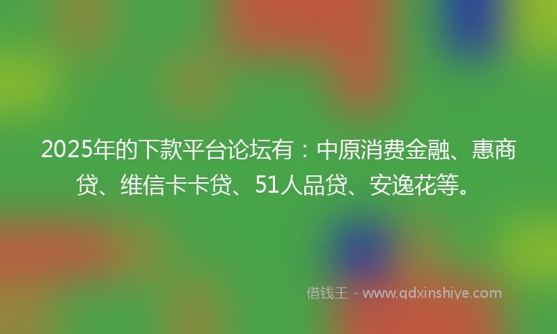 2025年的下款平台论坛有：中原消费金融、惠商贷、维信卡卡贷、51人品贷、安逸花等。