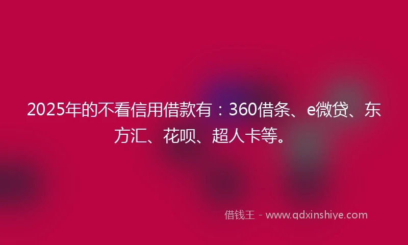 2025年的不看信用借款有：360借条、e微贷、东方汇、花呗、超人卡等。