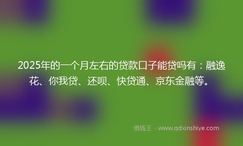 2025年的一个月左右的贷款口子能贷吗有：融逸花、你我贷、还呗、快贷通、京东金融等。