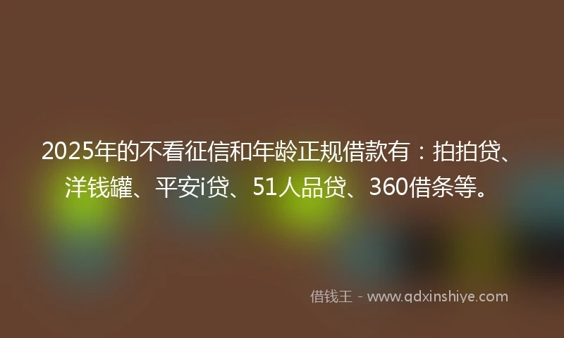 2025年的不看征信和年龄正规借款有：拍拍贷、洋钱罐、平安i贷、51人品贷、360借条等。