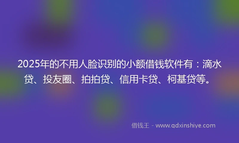 2025年的不用人脸识别的小额借钱软件有：滴水贷、投友圈、拍拍贷、信用卡贷、柯基贷等。