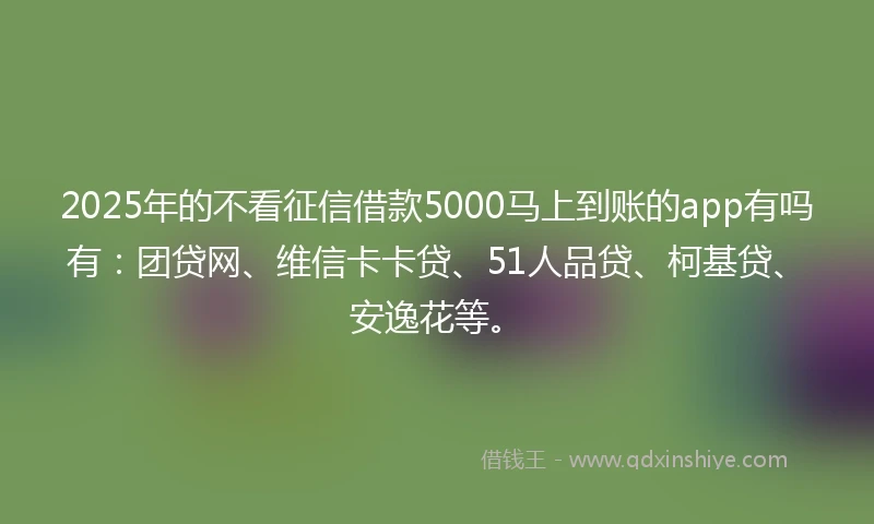 2025年的不看征信借款5000马上到账的app有吗有：团贷网、维信卡卡贷、51人品贷、柯基贷、安逸花等。
