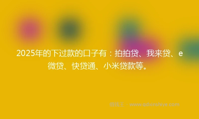 2025年的下过款的口子有:拍拍贷、我来贷、e微贷、快贷通、小米贷款等。