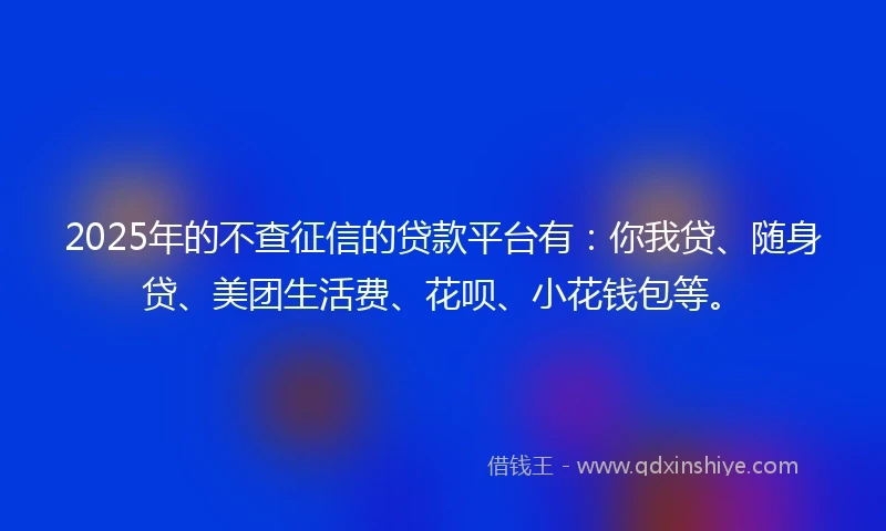 2025年的不查征信的贷款平台有：你我贷、随身贷、美团生活费、花呗、小花钱包等。