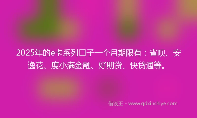 2025年的e卡系列口子一个月期限有：省呗、安逸花、度小满金融、好期贷、快贷通等。