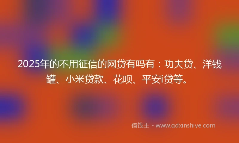 2025年的不用征信的网贷有吗有：功夫贷、洋钱罐、小米贷款、花呗、平安i贷等。