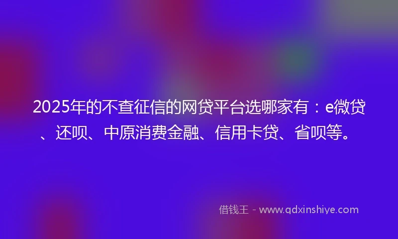 2025年的不查征信的网贷平台选哪家有：e微贷、还呗、中原消费金融、信用卡贷、省呗等。