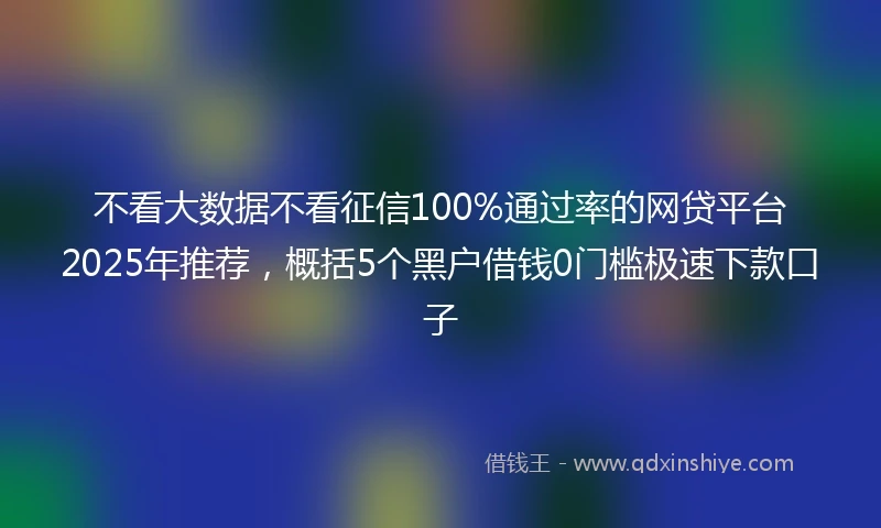 不看大数据不看征信100%通过率的网贷平台2025年推荐，概括5个黑户借钱0门槛极速下款口子